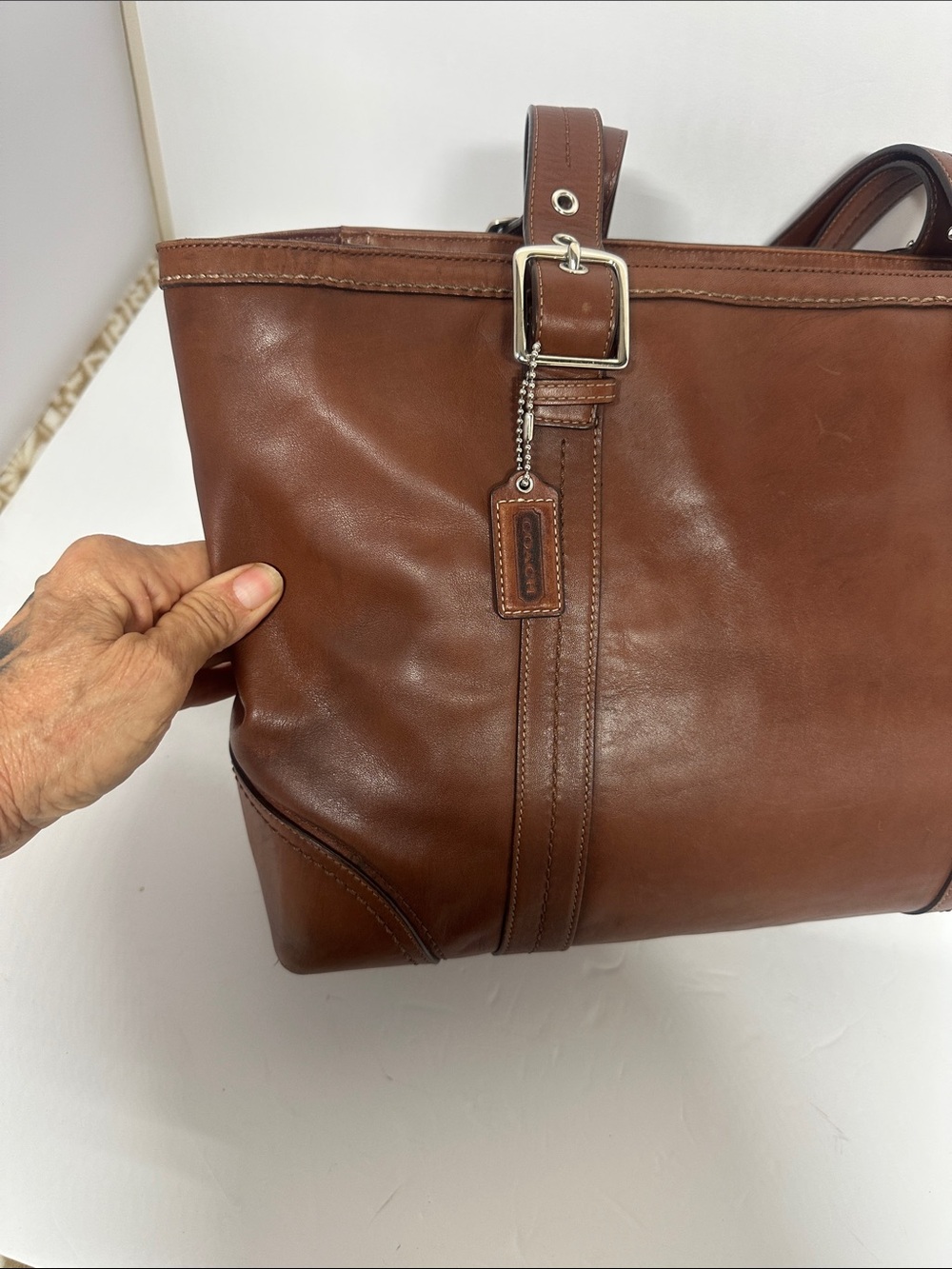 Coach F12609 Hampton Leather Tote Shoulder Bag Camel Brown Large VTG Bag - Picture 3 of 14